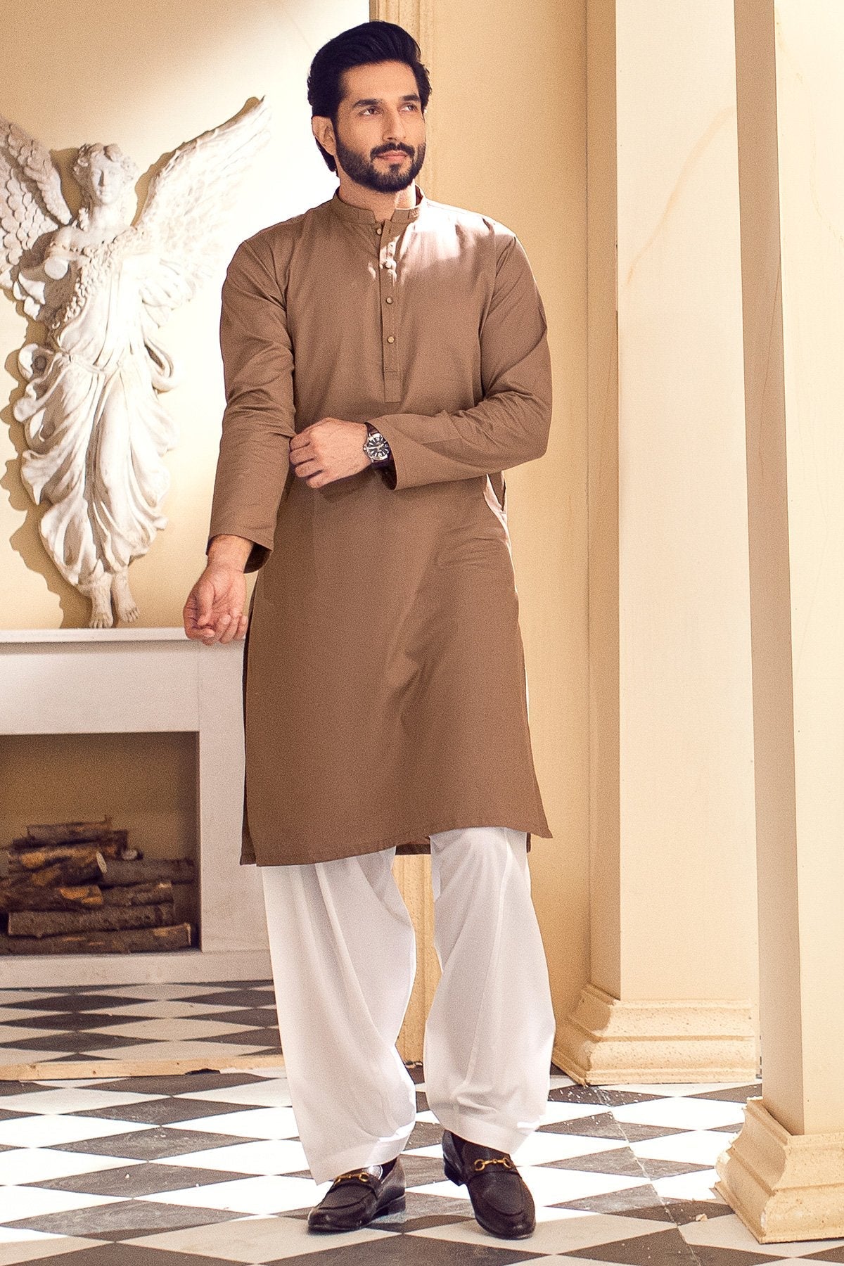 Dyed Ribbed Cotton Kurta