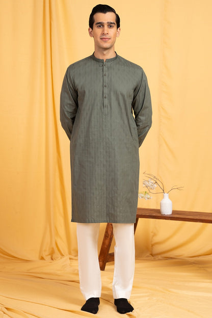 Dyed Embroidered Jacquard Kurta