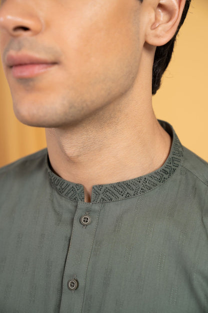 Dyed Embroidered Jacquard Kurta