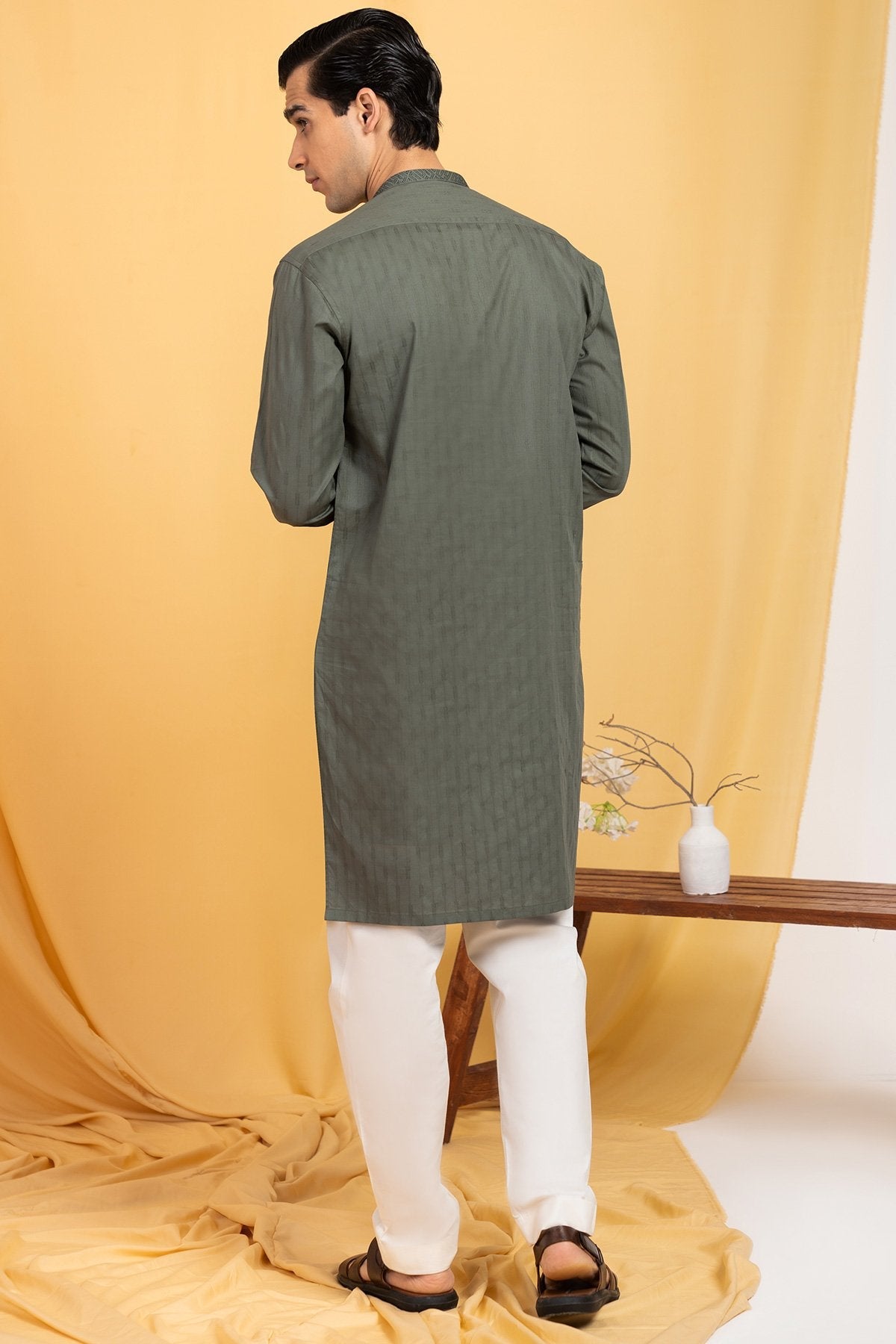 Dyed Embroidered Jacquard Kurta