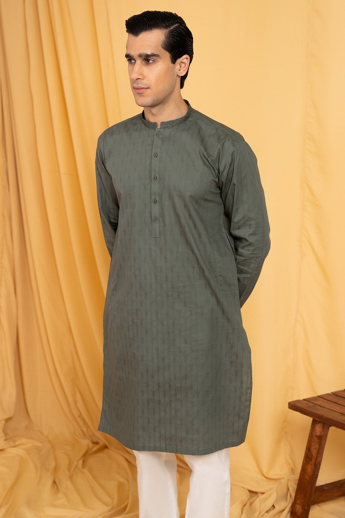 Dyed Embroidered Jacquard Kurta