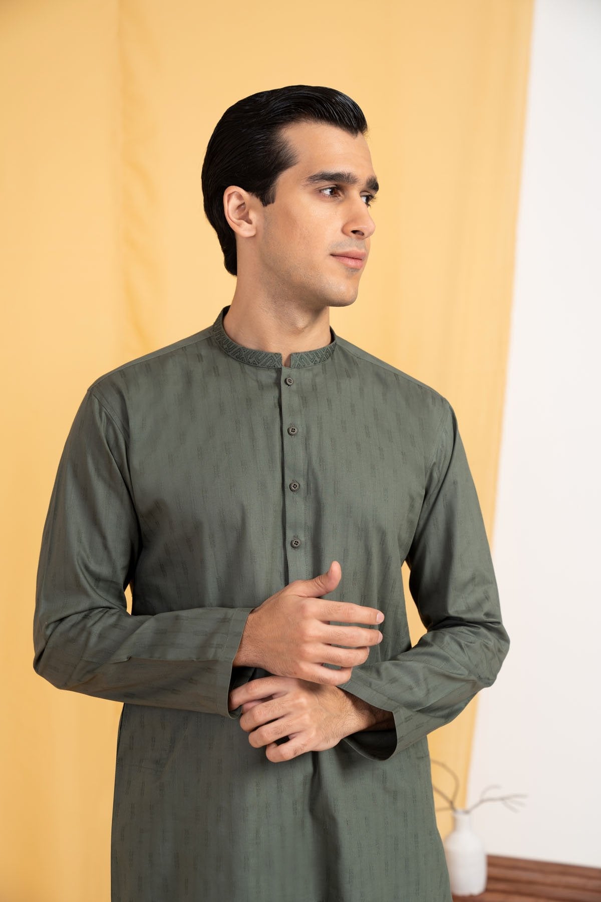 Dyed Embroidered Jacquard Kurta