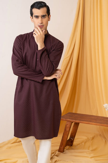 Dyed Embroidered Jacquard Kurta