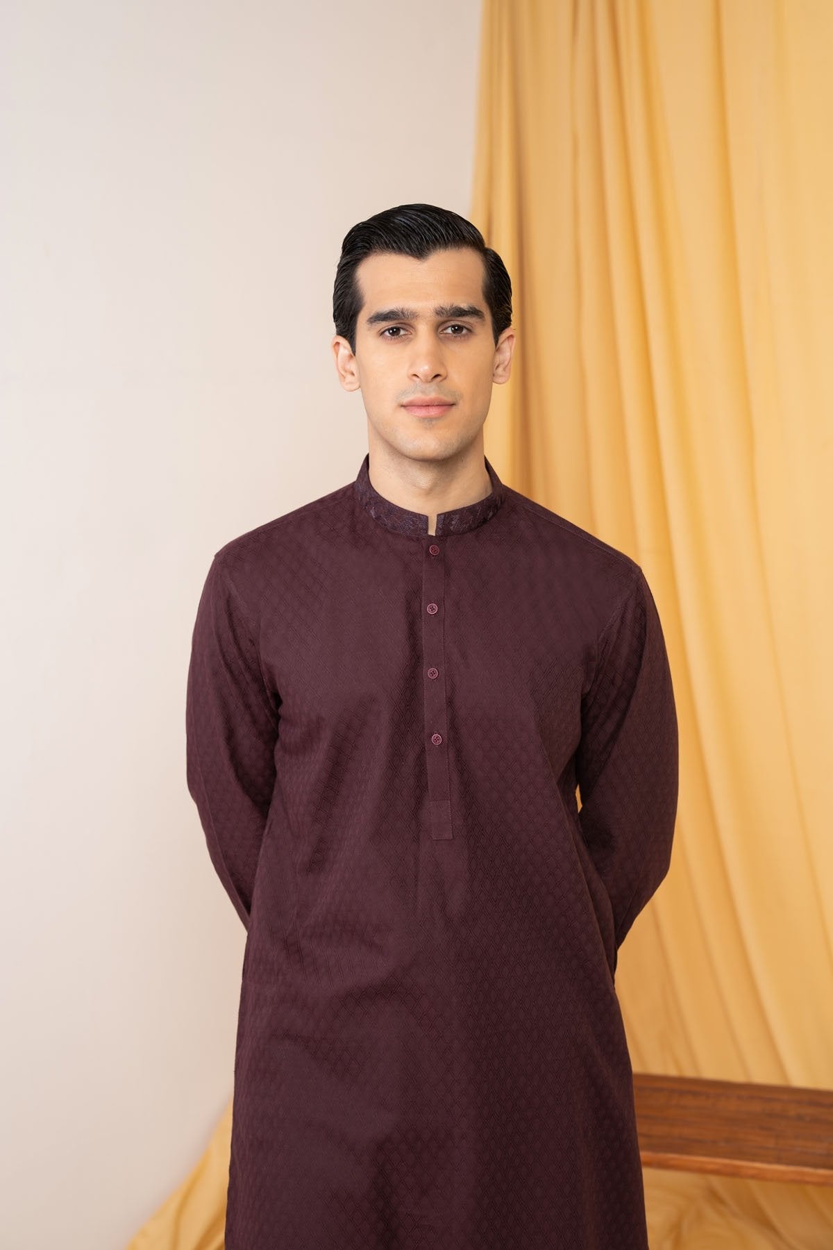 Dyed Embroidered Jacquard Kurta