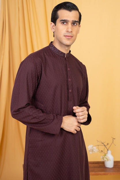 Dyed Embroidered Jacquard Kurta
