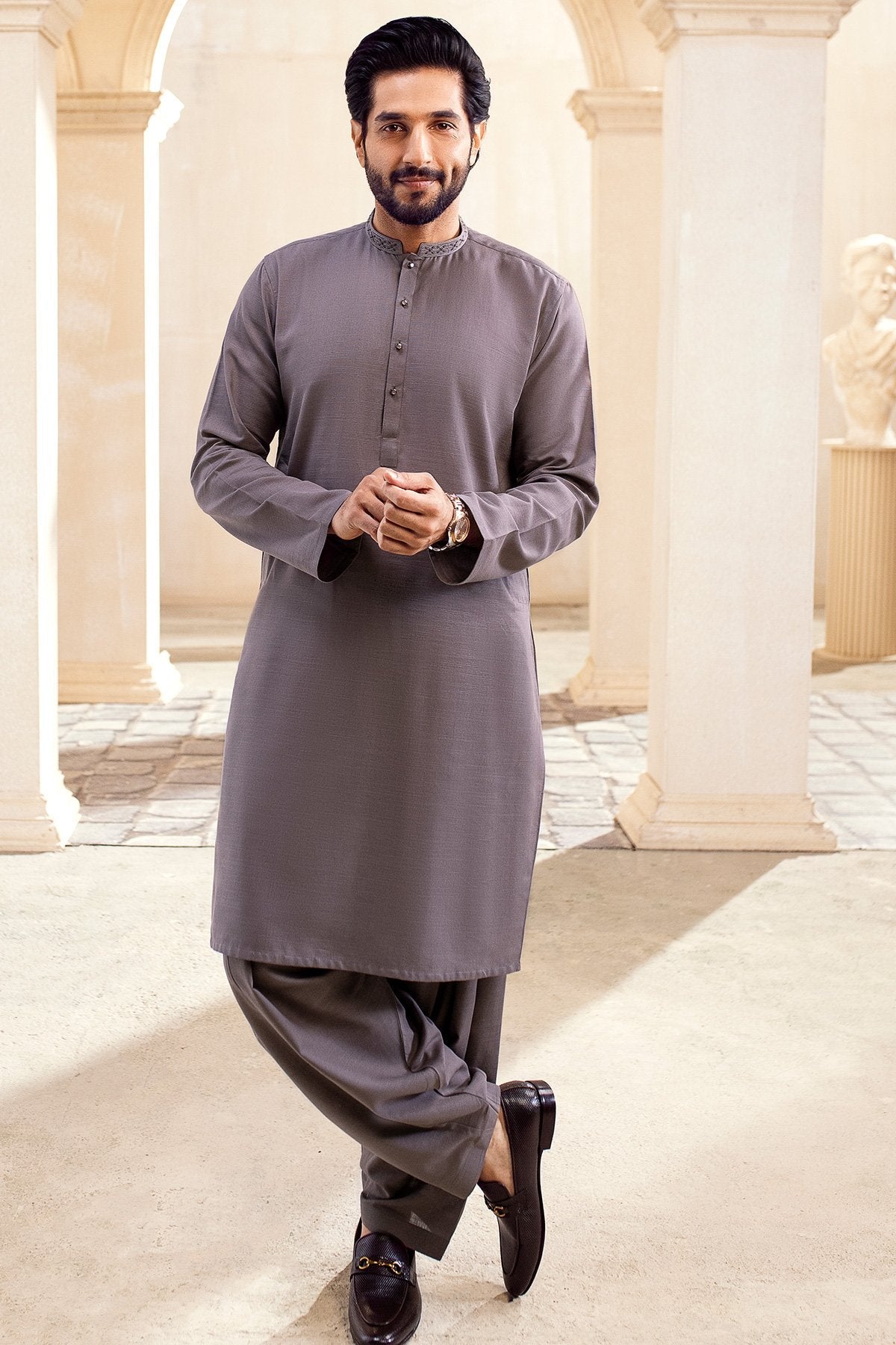 Dyed Embroidered Khaddar Shalwar Kameez