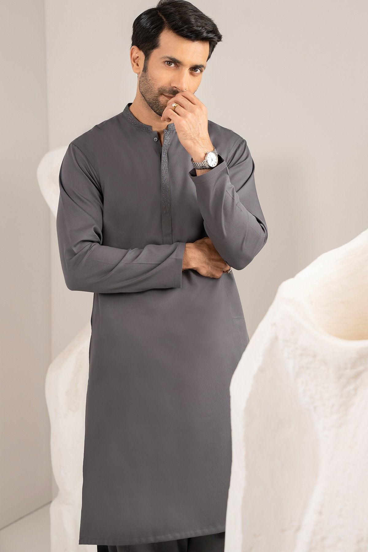 Embroidered Ribbed Cotton Shalwar Kameez
