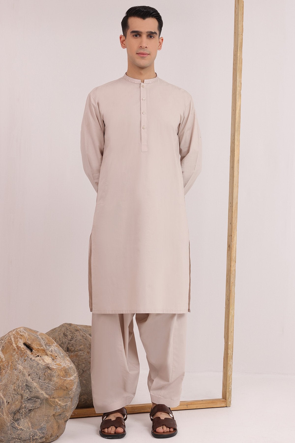 Dyed Embroidered Cotton Shalwar Kameez