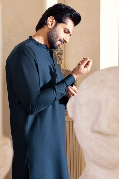 Dyed Embroidered Blended Shalwar Kameez