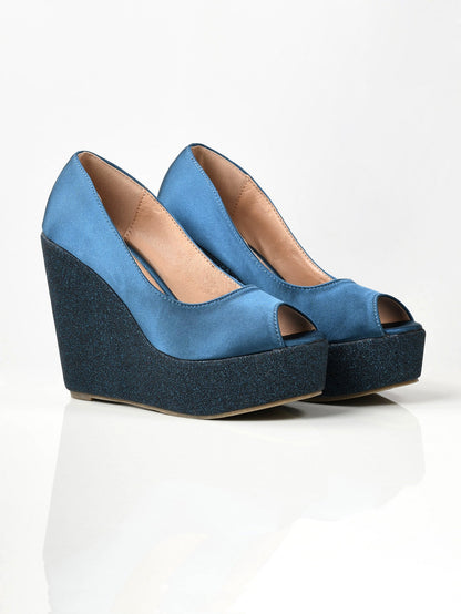 Limelight - Satin Glitter Wedges - Blue