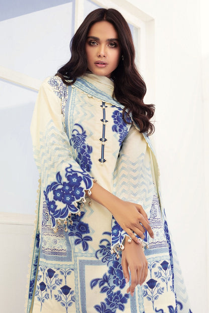Alkaram - 3 Pc Printed Slub Lawn Suit With Brochia Dupatta