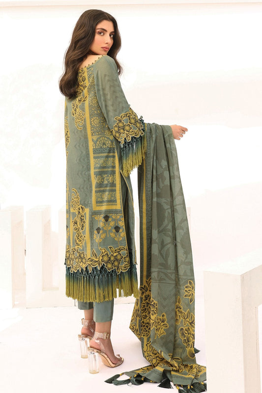 Alkaram - 3 Pc Printed Slub Lawn Suit With Brochia Dupatta