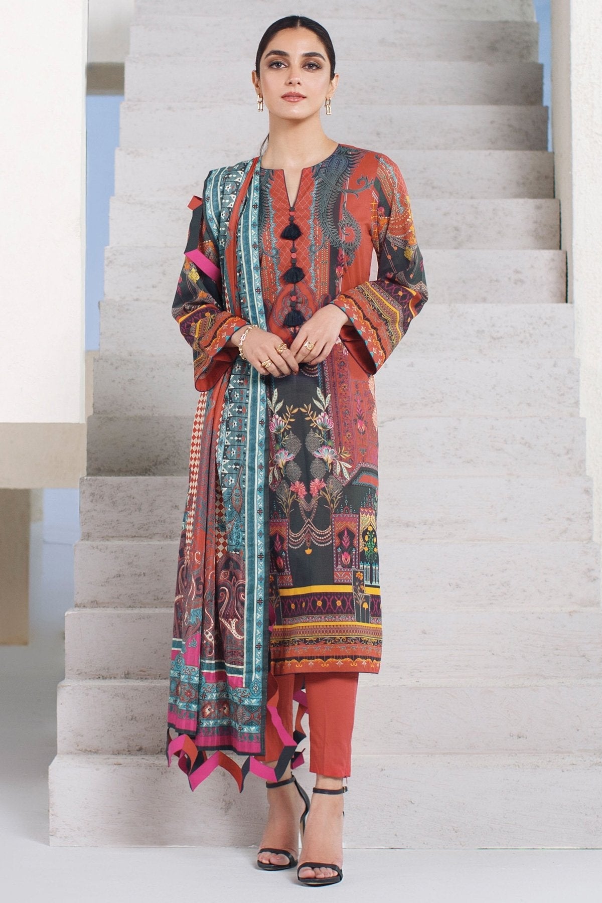 Alkaram - 3 Pc Digital Brochia Lawn Suit With Digital Brochia Dupatta