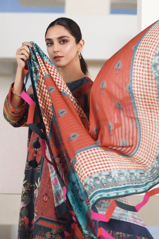 Alkaram - 3 Pc Digital Brochia Lawn Suit With Digital Brochia Dupatta