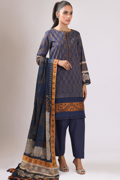 Alkaram - 3 Pc Embroidered Lawn Suit With Broshia Dupatta