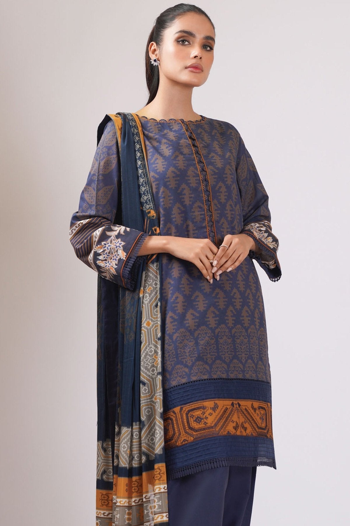 Alkaram - 3 Pc Embroidered Lawn Suit With Broshia Dupatta