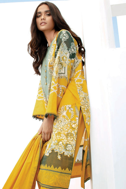 Alkaram - 3 Pc Printed Slub Lawn Suit With Brochia Dupatta