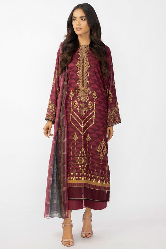 3 Pc Embroidered Lawn Suit With Fancy Dupatta