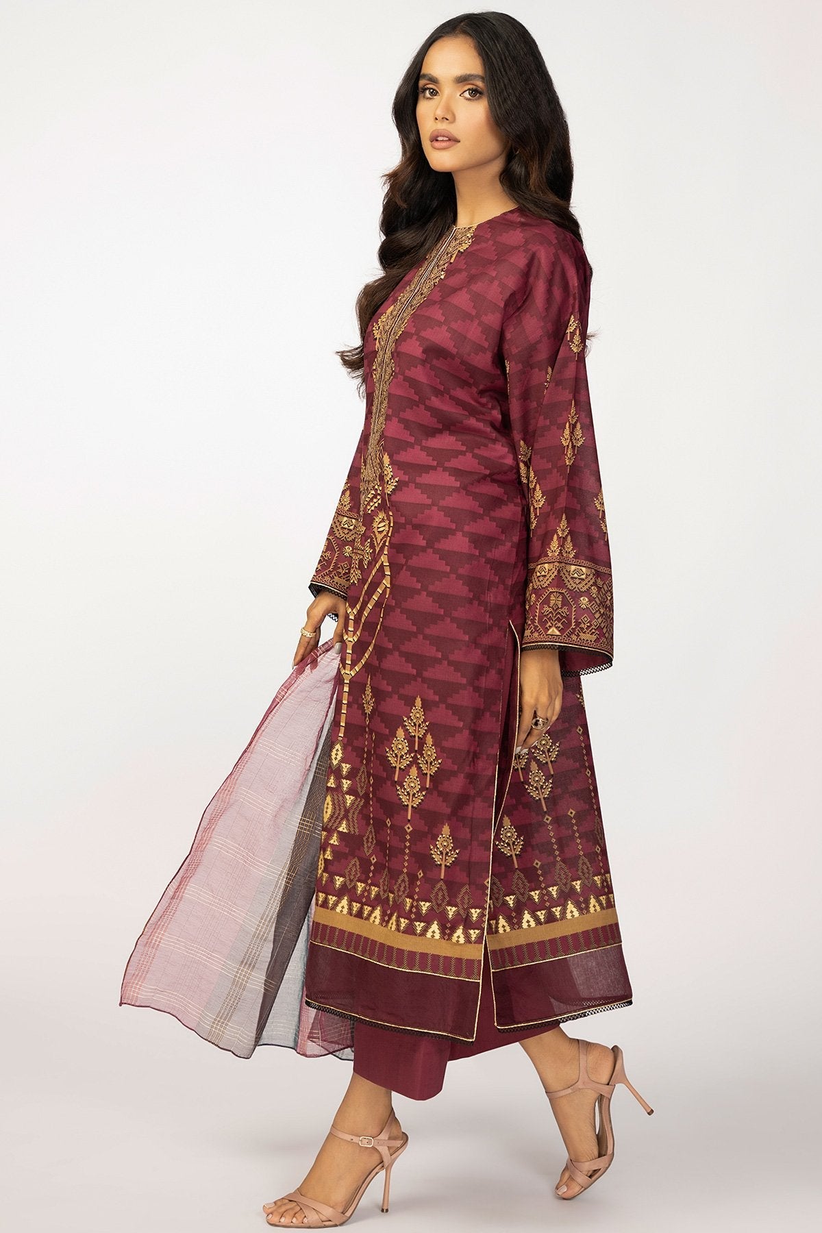 3 Pc Embroidered Lawn Suit With Fancy Dupatta