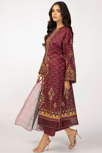 3 Pc Embroidered Lawn Suit With Fancy Dupatta