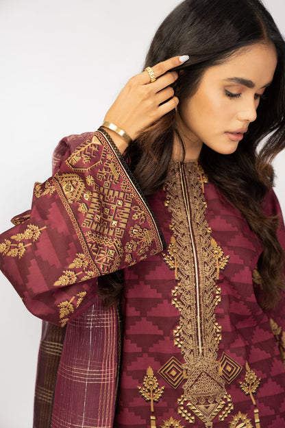 3 Pc Embroidered Lawn Suit With Fancy Dupatta