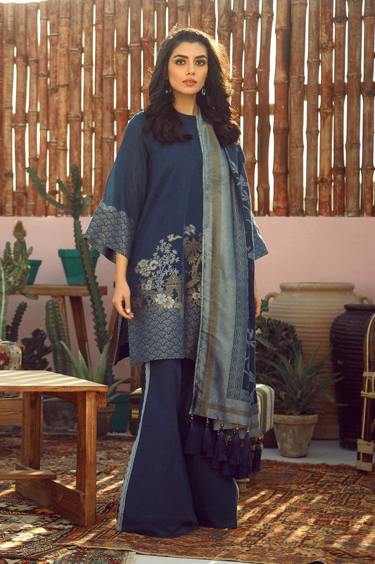 3 Piece Printed Lawn Suit With Jacquard Dupatta