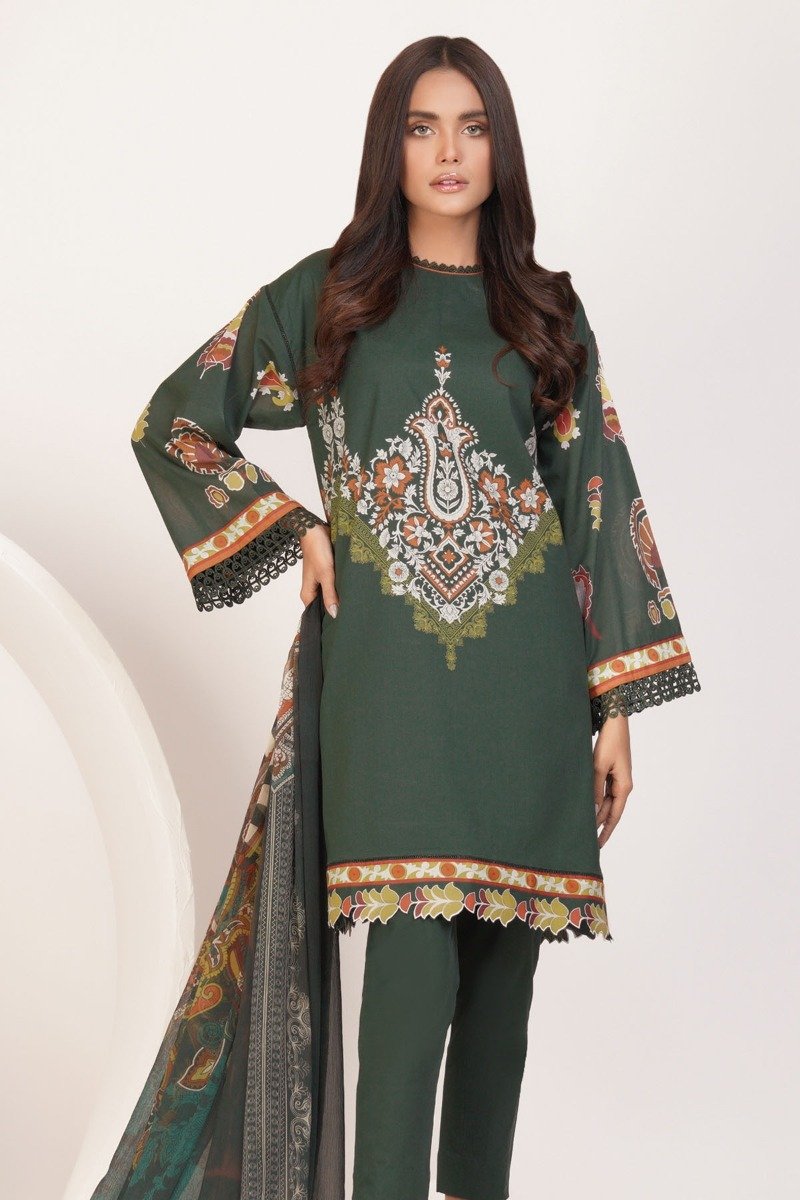 Alkaram - 3 Pc Printed Lawn Suit With Chiffon Dupatta