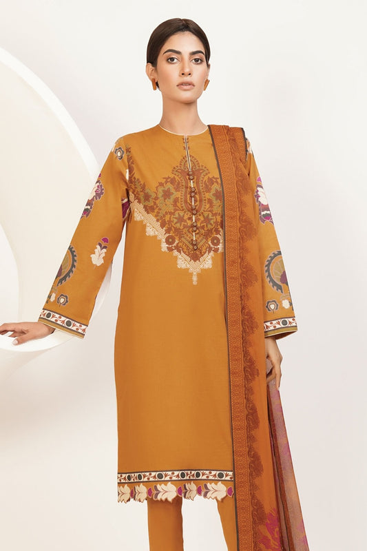 3 Pc Printed Lawn Suit With Chiffon Dupatta