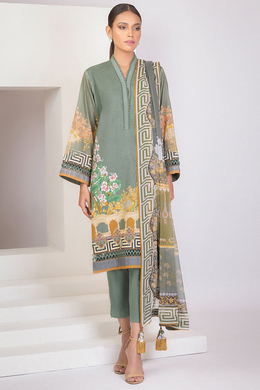 3 Pc Digital Dobby Shirt With Chiffon Dupatta