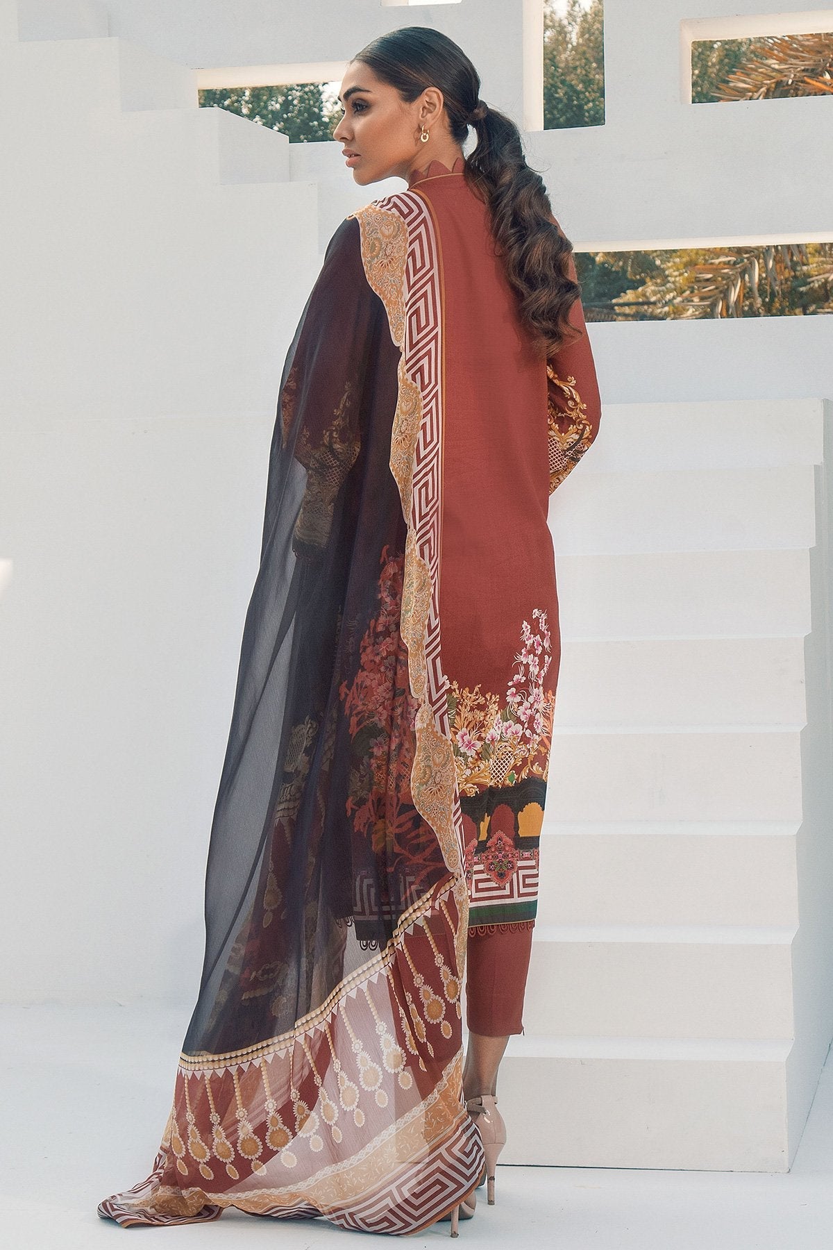 Alkaram - 3 Pc Digital Dobby Shirt With Chiffon Dupatta