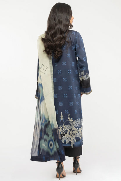 3 Pc Embroidered Lawn Suit With Chiffon Dupatta