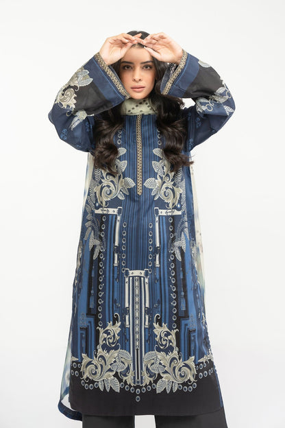 3 Pc Embroidered Lawn Suit With Chiffon Dupatta