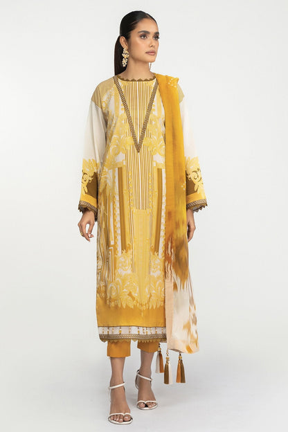 3 Pc Embroidered Lawn Suit With Chiffon Dupatta