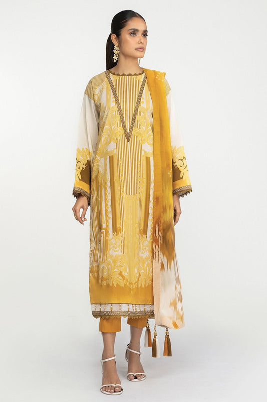 3 Pc Embroidered Lawn Suit With Chiffon Dupatta