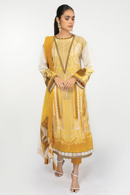 3 Pc Embroidered Lawn Suit With Chiffon Dupatta