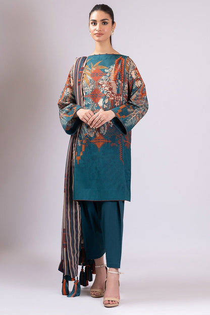 Alkaram - 3 Pc Printed Lawn Suit With Chiffon Dupatta