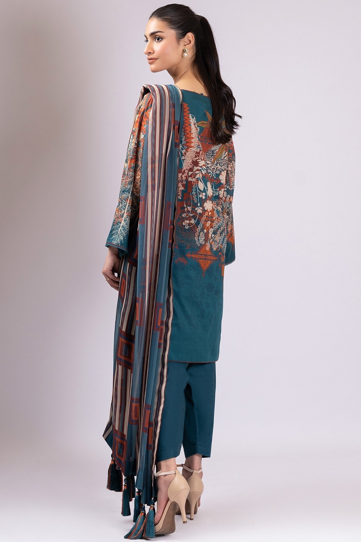 Alkaram - 3 Pc Printed Lawn Suit With Chiffon Dupatta