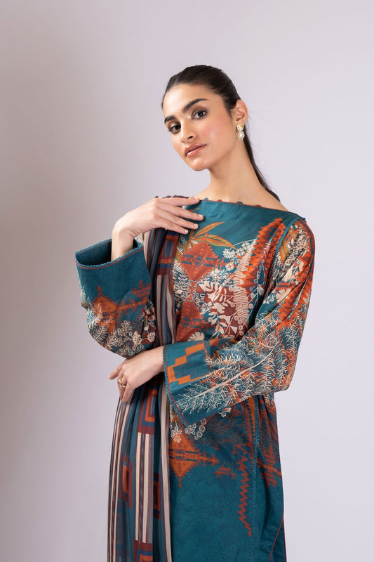 Alkaram - 3 Pc Printed Lawn Suit With Chiffon Dupatta