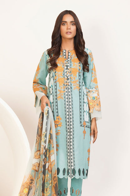 Alkaram - 3 Pc Printed Lawn Suit With Chiffon Dupatta