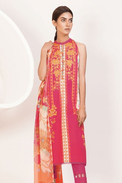 Alkaram - 3 Pc Printed Lawn Suit With Chiffon Dupatta
