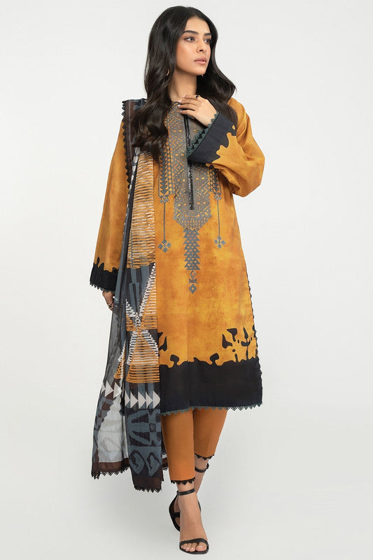3 Pc Embroidered Lawn Suit With Chiffon Dupatta