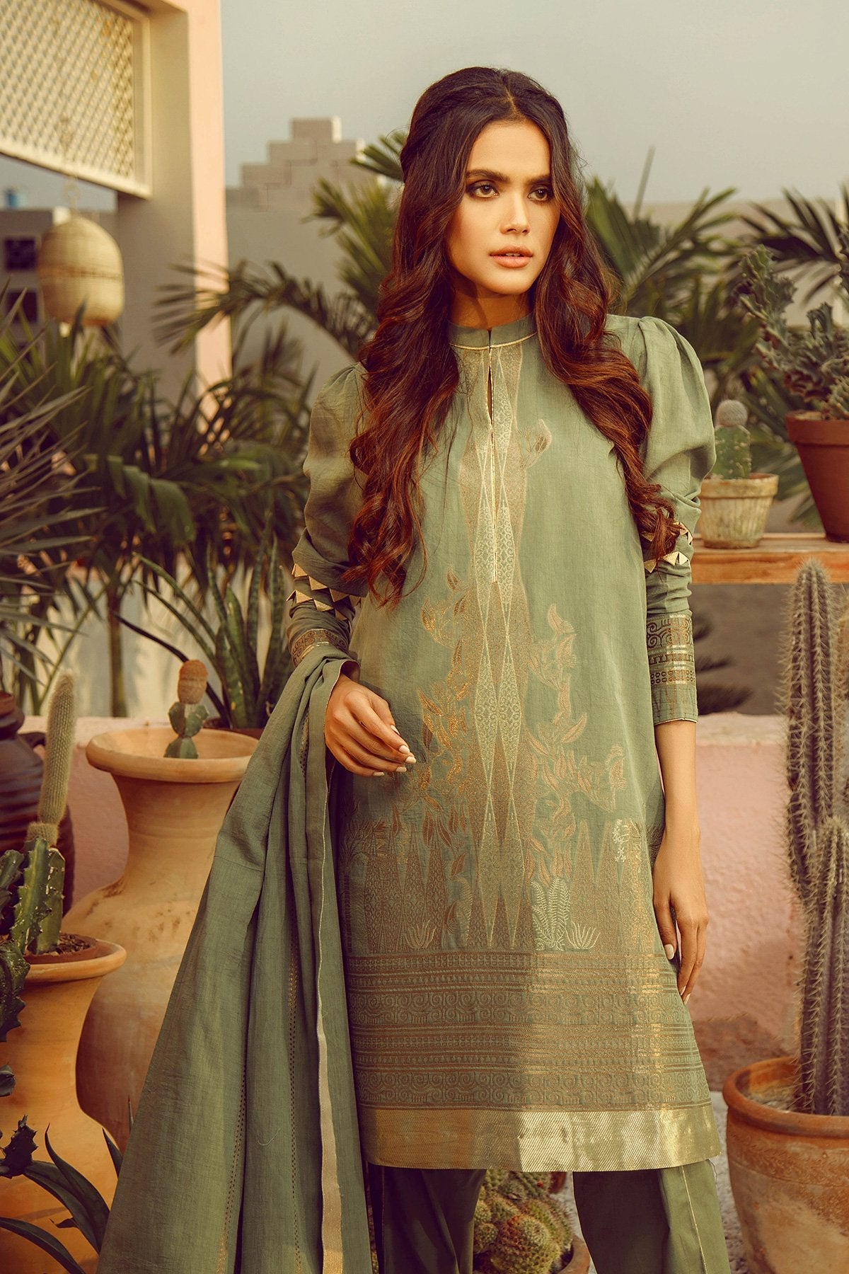 Alkaram - 3 Piece Printed Lawn Suit With Jacquard Dupatta