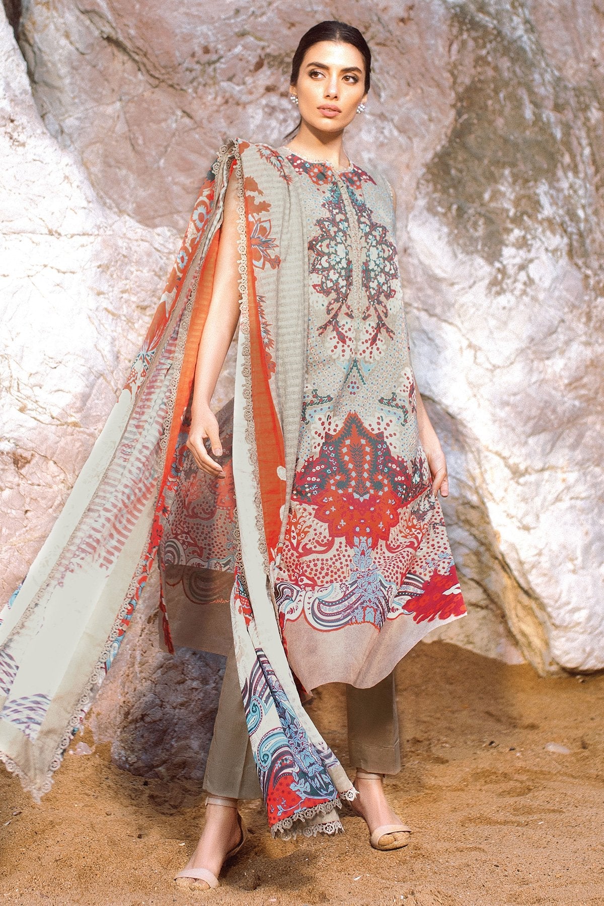 Alkaram - 3 Pc Printed Lawn Suit With Lawn Dupatta
