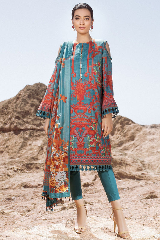 3 Pc Printed Lawn Suit With Doria Dupatta