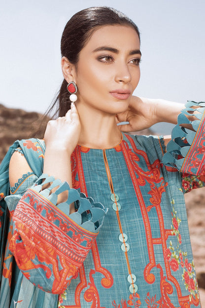 Alkaram - 3 Pc Printed Lawn Suit With Doria Dupatta