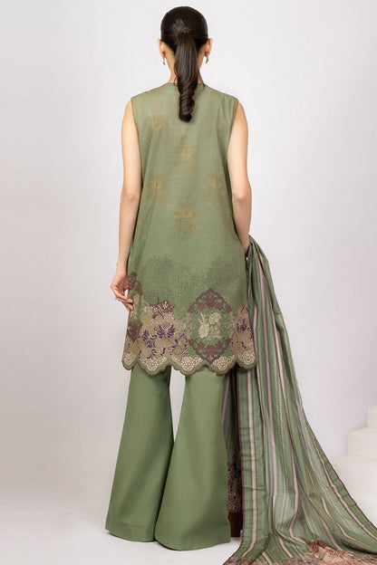 Alkaram - 3 Pc Embroidered Slub Lawn Suit With Printed Doria Dupatta
