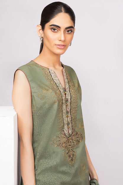 Alkaram - 3 Pc Embroidered Slub Lawn Suit With Printed Doria Dupatta