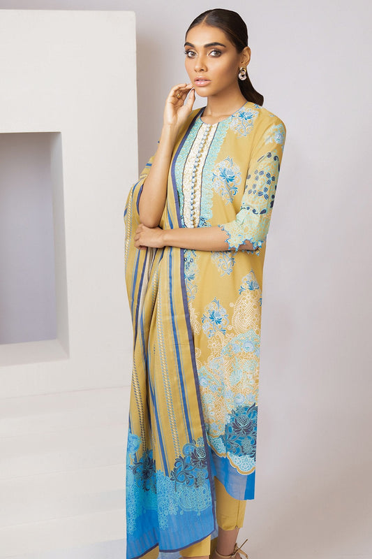 Alkaram - 3 Pc Embroidered Slub Lawn Suit With Printed Doria Dupatta