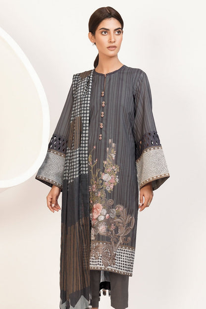 Alkaram - 3 Pc Embroidered Lawn Suit With Cotton Net Dupatta