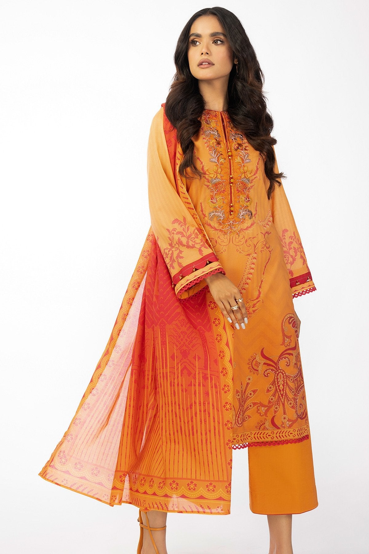 3 Pc Embroidered Lawn Suit With Lawn Dupatta